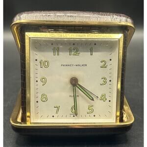 Vintage Phinney-Walker Wind-Up Travel Alarm Clock Mechanical Germany Decor